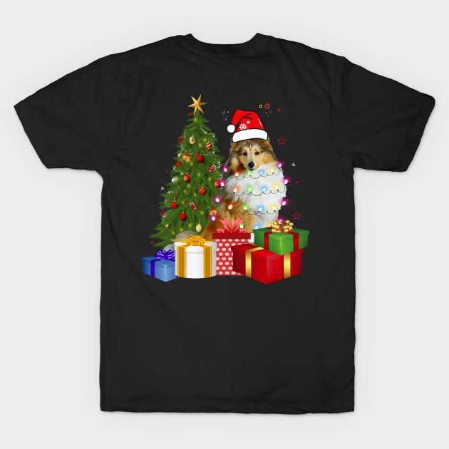 Collie Christmas Tree Santa Hat Funny Xmas Gift Dog T-Shirt by CoolTees